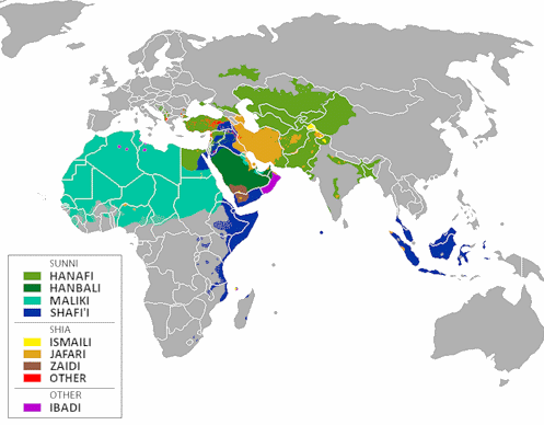 карта распространения мазхабов